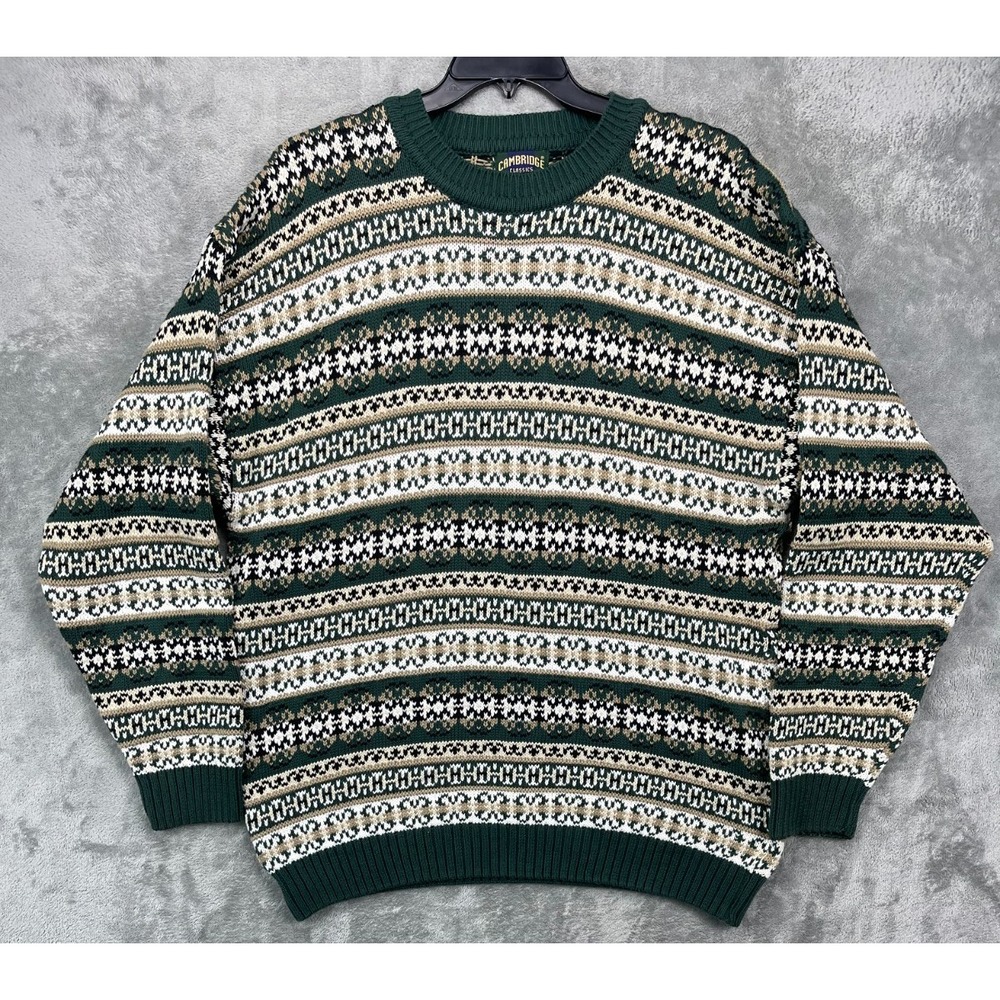 VTG Cambridge Classics Men's Sweater 2XL Multicolor Geometric Crewneck Knit 90s